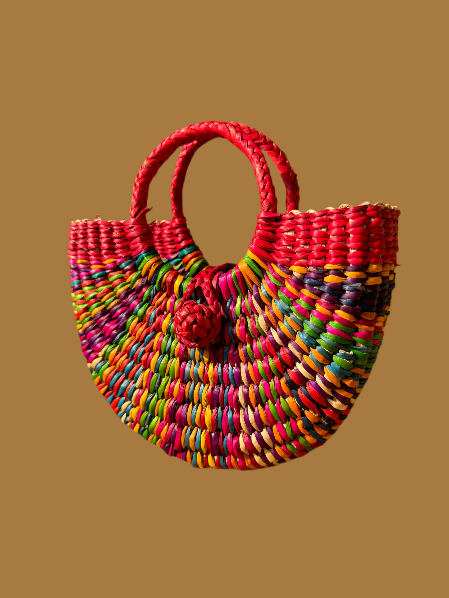 Lambayeque Red Mini Handmade Junco Reed Half-Moon Bag