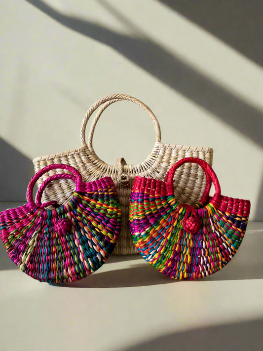 Pimentel Fuxia Mini Handmade Junco Reed Half-Moon Bag