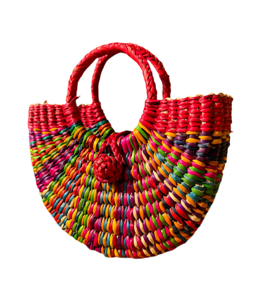 Lambayeque Red Mini Handmade Junco Reed Half-Moon Bag