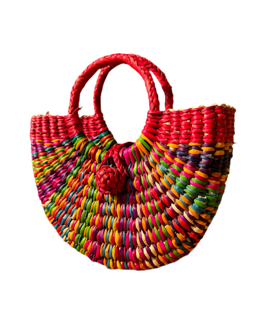 Lambayeque Red Mini Handmade Junco Reed Half-Moon Bag